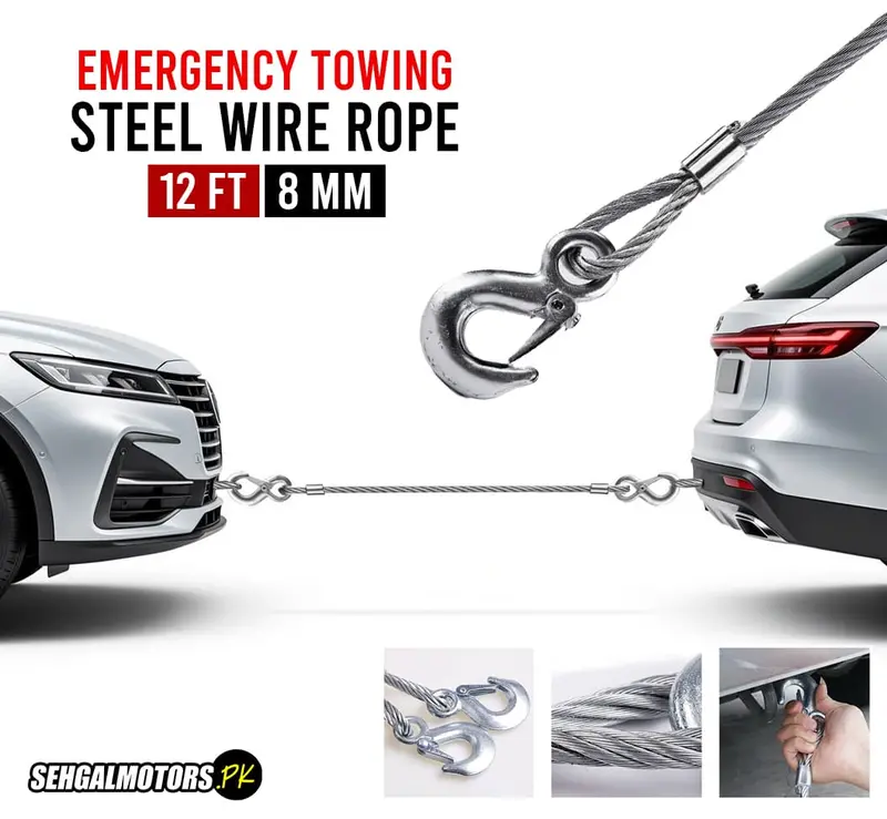 12 Ft Emergency Towing Steel Wire Rope - 8 Mm 1