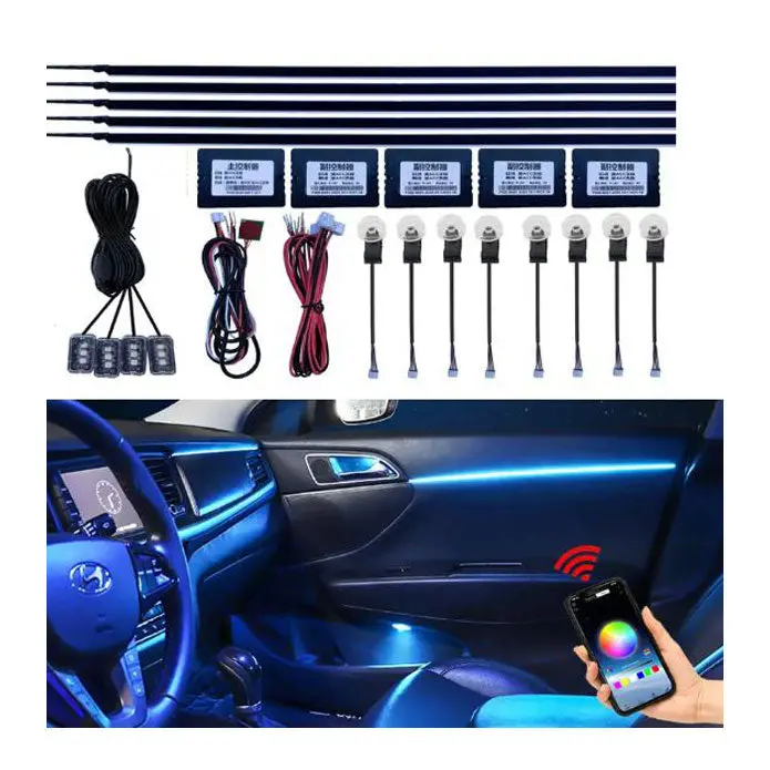 18 In 1 Rgb Led Car Interior Ambient Light - 64 Colors - App Controlled Interior Acrylic 18 Points Atmosphere Light 2