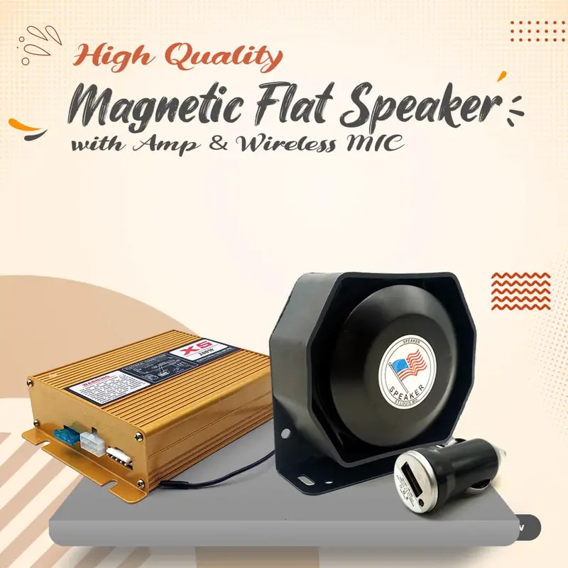 200W High Quality Magnetic Flat Speaker With Amp & Wireless Mic – Siren System - Police & Ambulance Warning Sirens 1