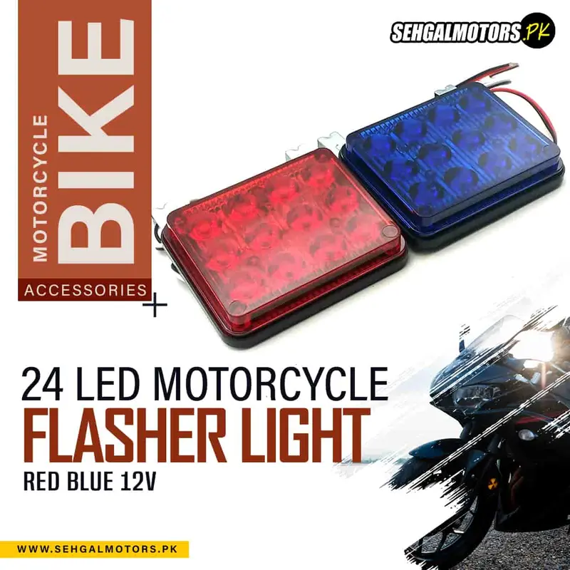 24 Led Motorcycle Front Police Emergency Flasher Light Red Blue 12V 1