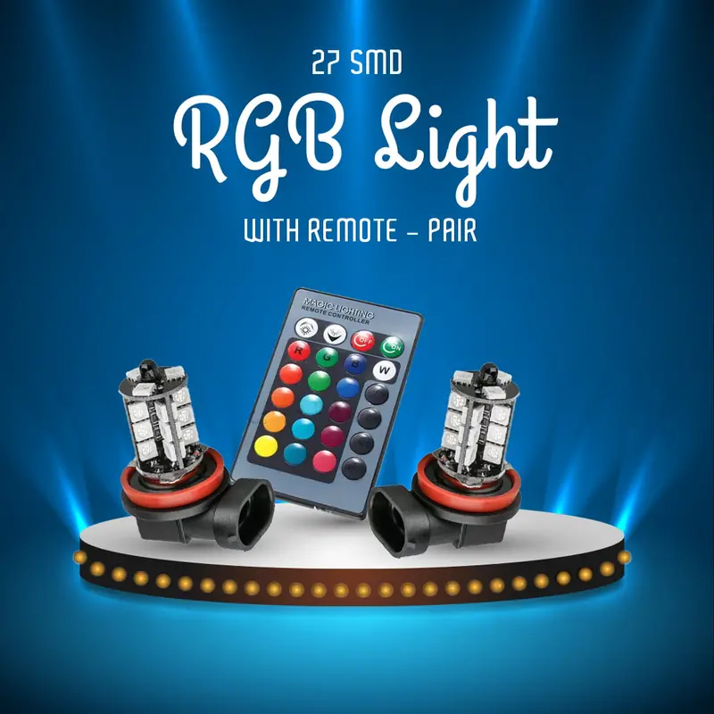 27 Smd Rgb Light With Remote - Pair - Fog Lamp H11 Fitting Different Colors Disco Light 1