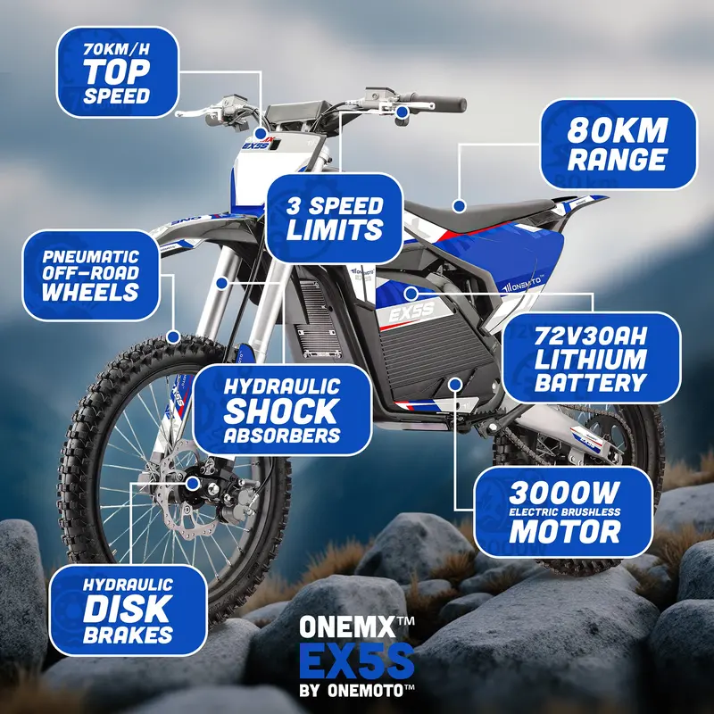 3000W 72V/30Ah Electric Dirt Bike | Onemx™ Ex5s 5