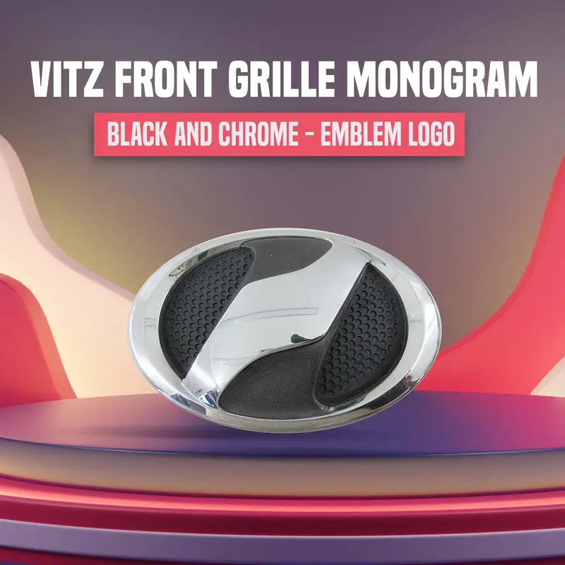 3D Metal Vitz Front Grille Logo Black Chrome 1