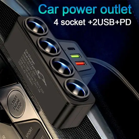 4 In 1 Cigarette Lighter Socket With Type C And 2 Usb Ports 120W 2