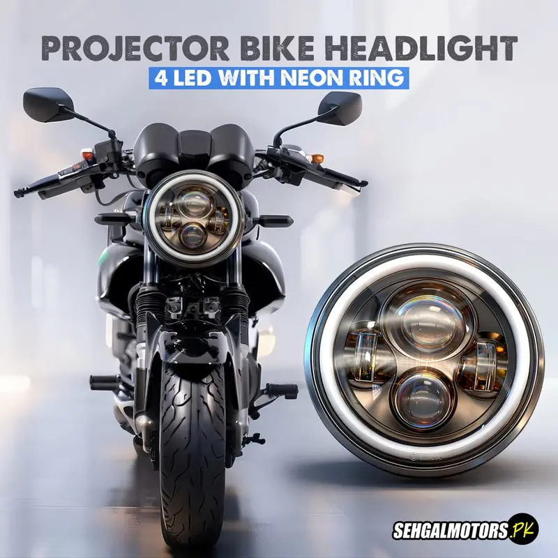 4 Led Projector Bike Headlight With Neon Ring High Performance 17.78Cm - Each 1