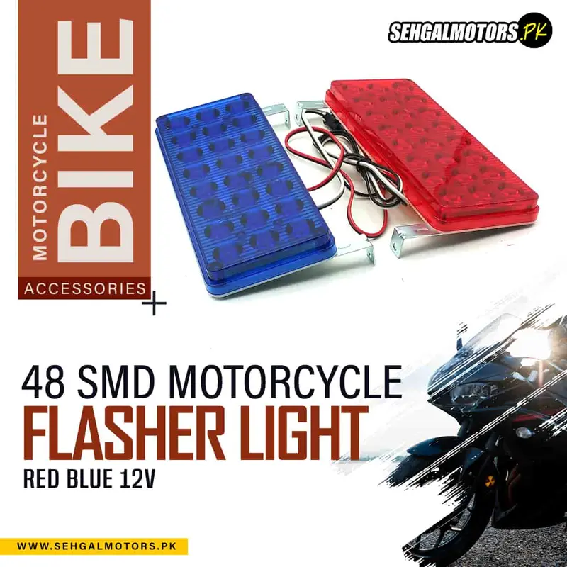 48 Smd Motorcycle Front Police Emergency Flasher Light Red Blue 12V 1