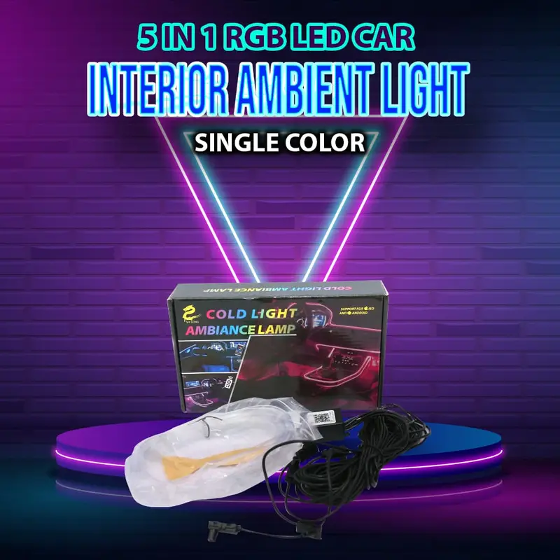 5 In 1 Rgb Led Car Interior Ambient Light - Single Color - | App Controlled Interior Acrylic 5 Points Atmosphere Light 1