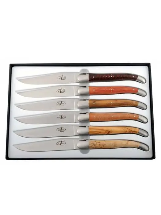 6 Couteaux De Table Bois Assortis - Forge De Laguiole 1