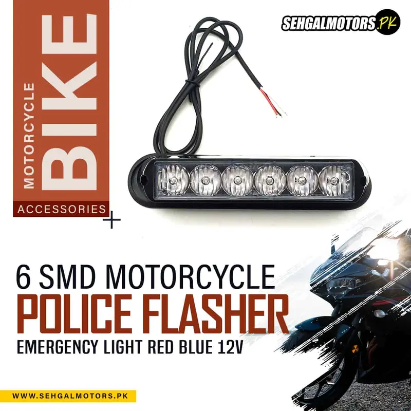 6 Smd Motorcycle Police Flasher Emergency Light Red Blue 12V 1