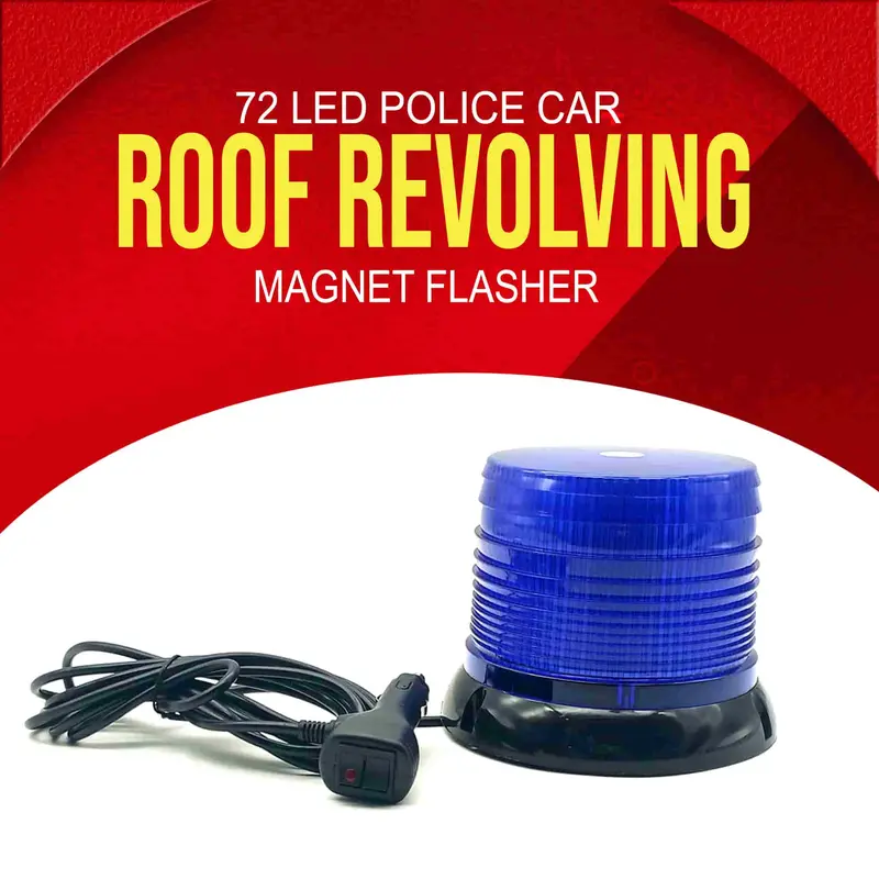 72 Led Police Car Roof Revolving Blue Magnet Flasher 12V-24V 12.5X13cm 1