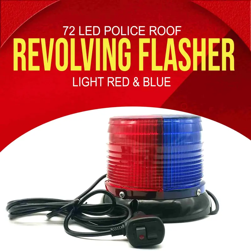 72 Led Police Roof Revolving Flasher Light Red&Blue 12V-24V 12.5X13cm - Car Roof - Magnet Flasher Led 1