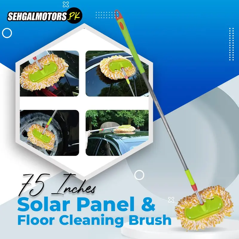 75 Inches Solar Panel & Floor Cleaning Brush - Car Wash Extendable Noodle Duster Green 1