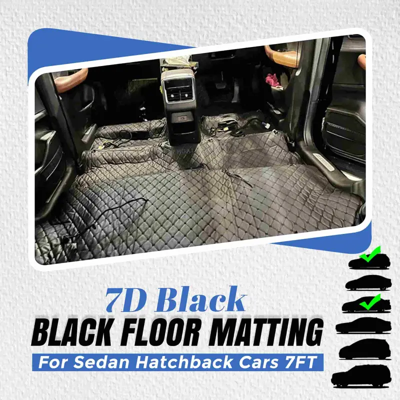 7D Black Black Floor Matting For Sedan Hatchback Cars 7Ft 1
