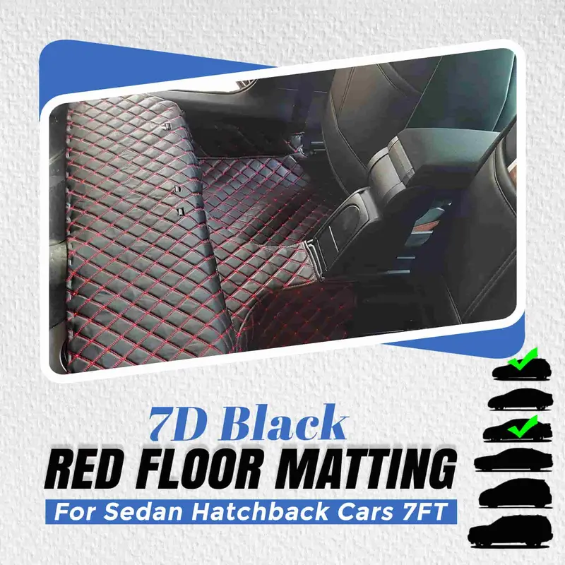 7D Black Red Floor Matting For Sedan Hatchback Cars 7Ft 1