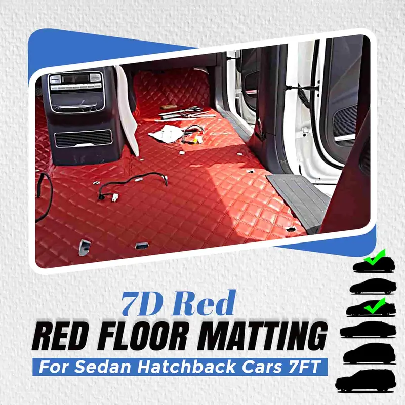 7D Red Red Floor Matting For Sedan Hatchback Cars 7Ft 1