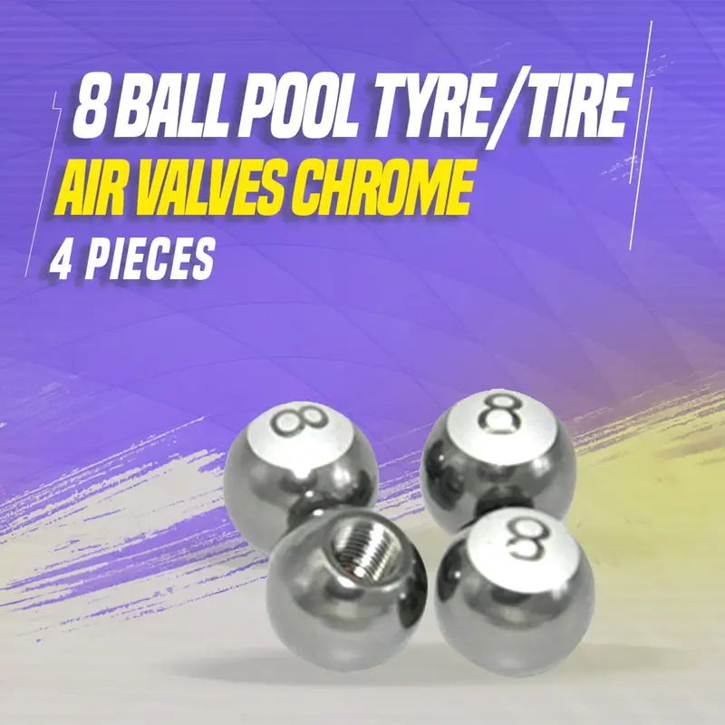 8 Ball Pool Tyre/Tire Air Valves 4 Pcs Chrome 1