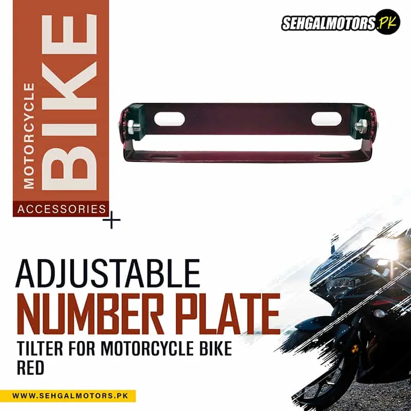 Adjustable Number Plate Tilter For Motorcycle Bike - Red 1