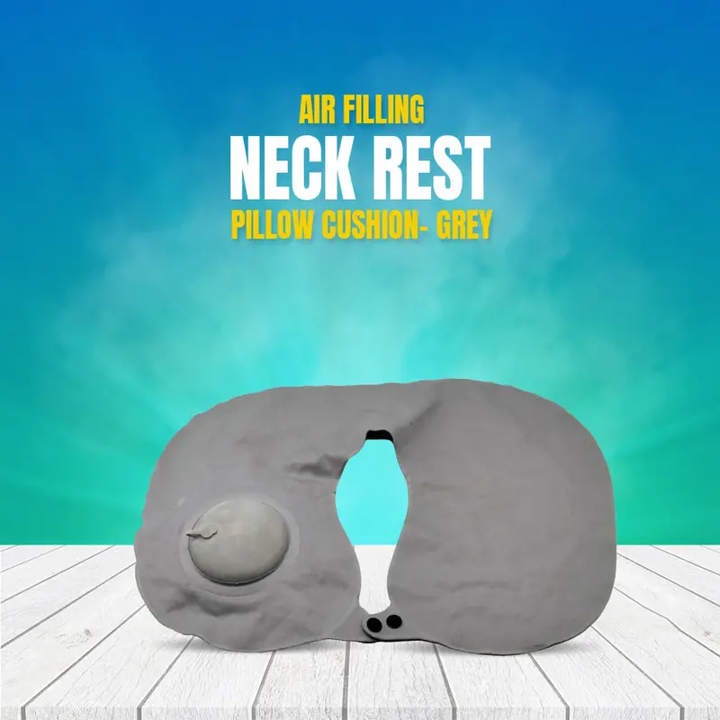 Air Filling Neck Rest Pillow Cushion- Grey 1