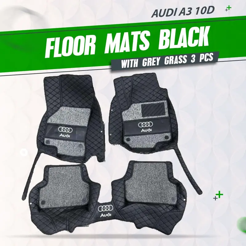 Audi A3 10D Floor Mats - Mix Thread Black With Grey Grass 2012 - 2021 - 3 Pcs Set 1