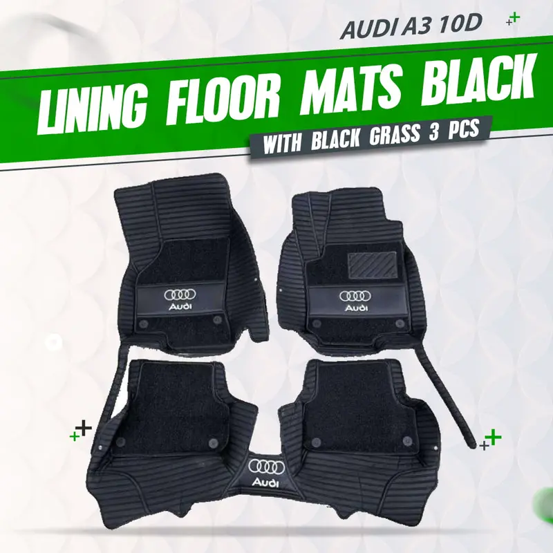 Audi A3 10D Lining Floor Mats - Mix Thread Black With Black Grass 2012 - 2021 - 3 Pcs Set 1