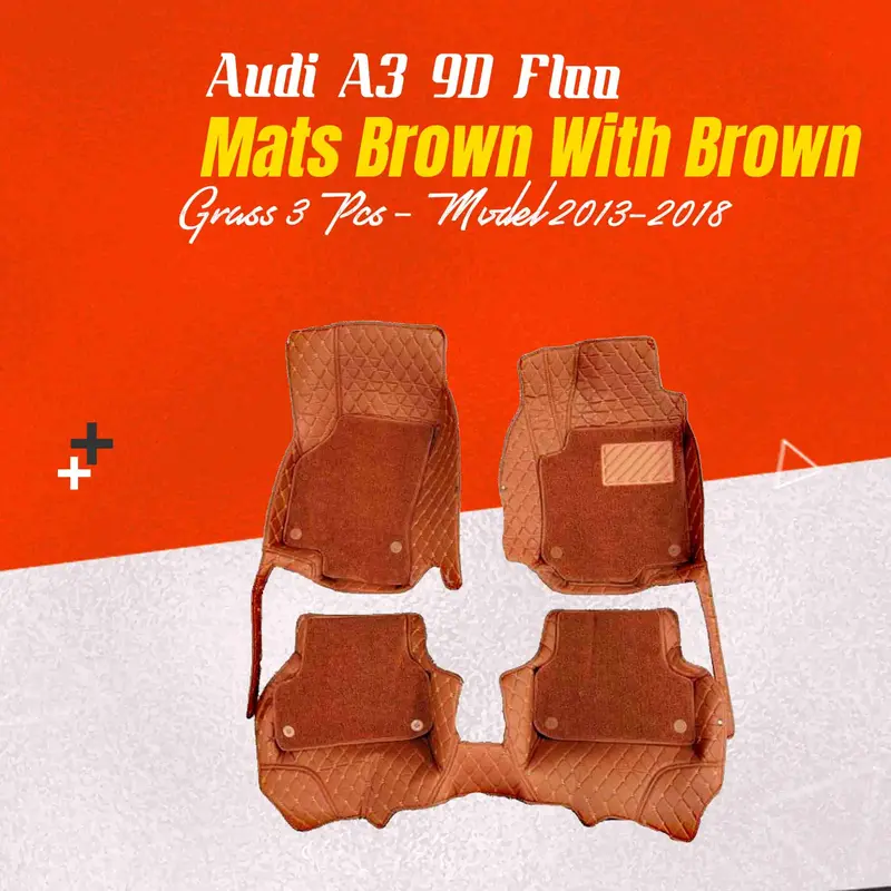 Audi A3 9D Floor Mats Mix Thread Brown With Brown Grass 3Pcs 2012 - 2021 1