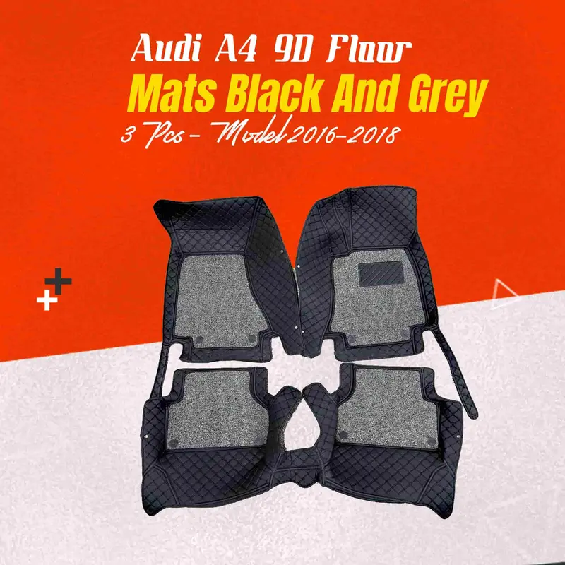 Audi A4 9D Floor Mats Mix Thread 3 Pcs 2016 - 2021 - Black And Grey 1