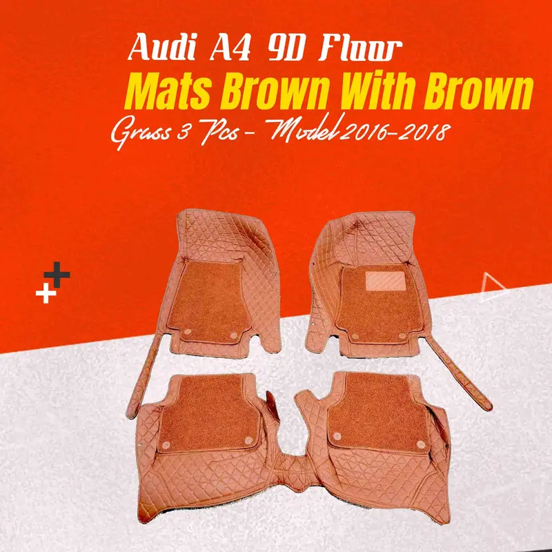 Audi A4 9D Floor Mats Mix Thread 3 Pcs 2016 - 2021 - Brown Grass With Brown 1