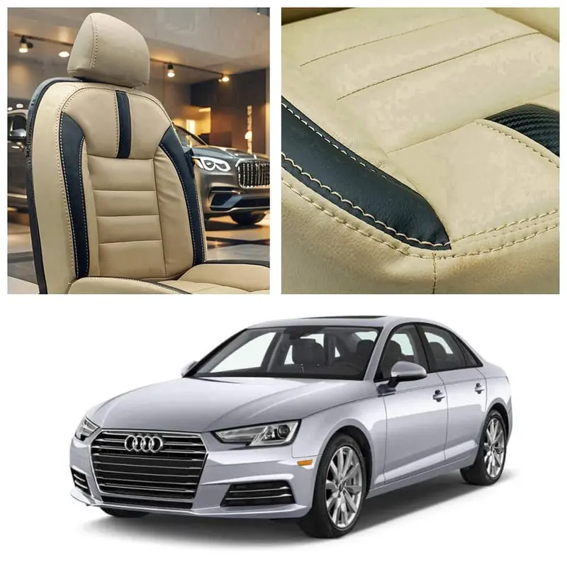 Audi A4 Hockey Design Beige Black Seat Covers 2021-2024 1