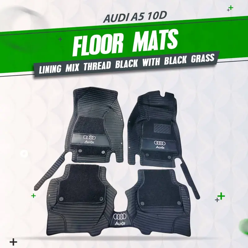 Audi A5 10D Floor Mats Lining Black With Black Grass 2017 - 2021 - Mix Thread 3 Pcs 1