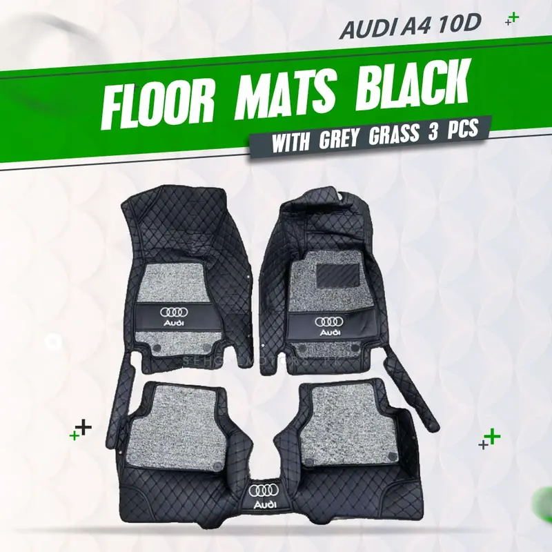 Audi A5 10D Floor Mats - Mix Thread Black With Grey Grass 2017 - 2021 - 3 Pcs Set 1