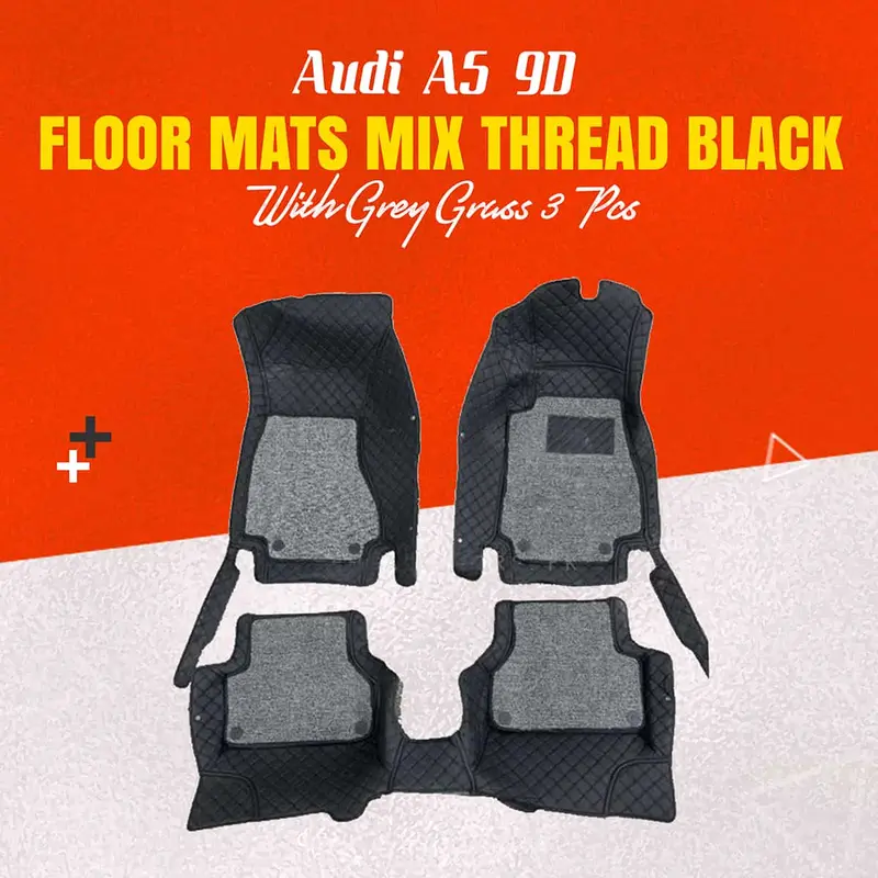Audi A5 9D Floor Mats Mix Thread Grass 3 Pcs 2017 - 2021 - Black With Grey 1