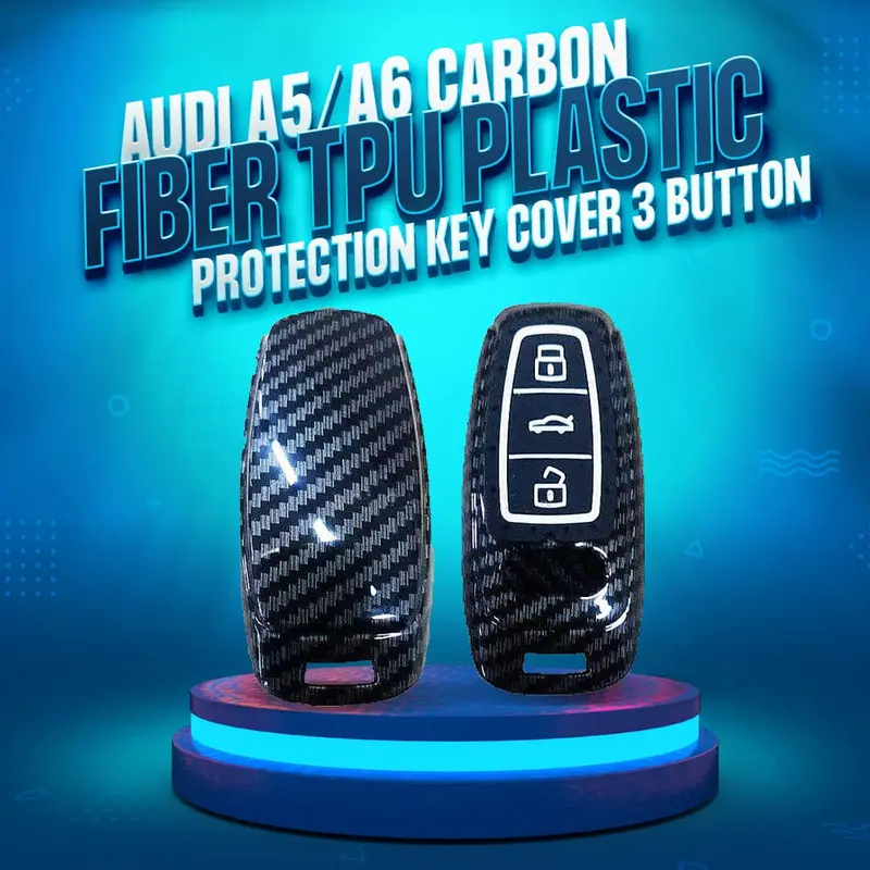 Audi A5/A6 Plastic Protection Key Cover Carbon Fiber 2011 - 2021 - With Black Pvc 3 Button 1