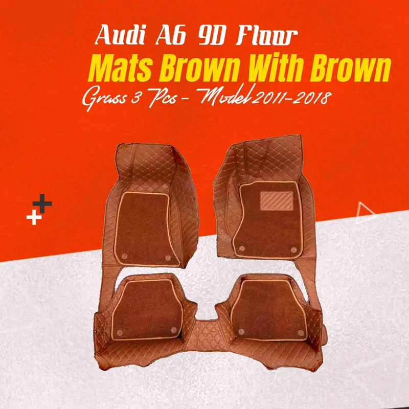 Audi A6 9D Floor Mats Mix Thread 3 Pcs 2011 - 2021 - Brown Grass With Brown 1