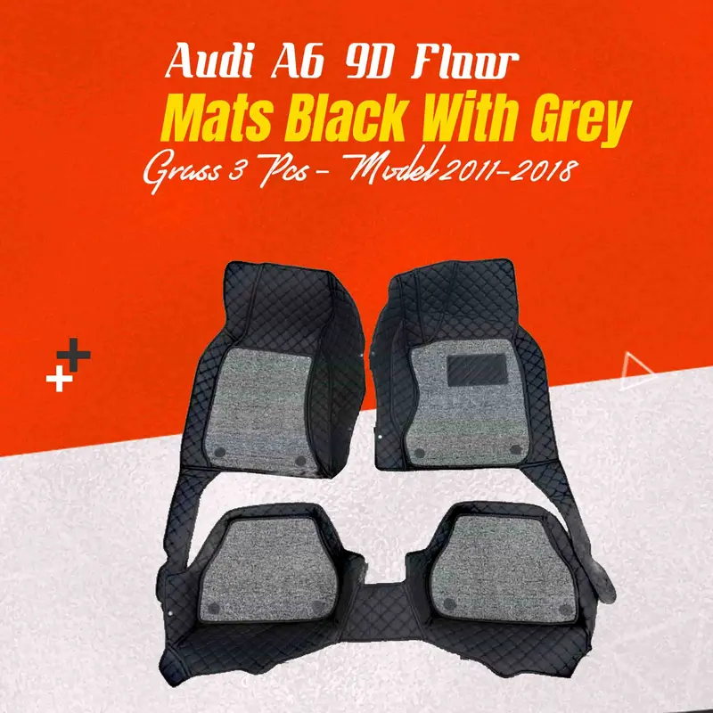 Audi A6 9D Floor Mats Mix Thread Blackwith Grey Grass 3Pcs 2011 - 2021 1