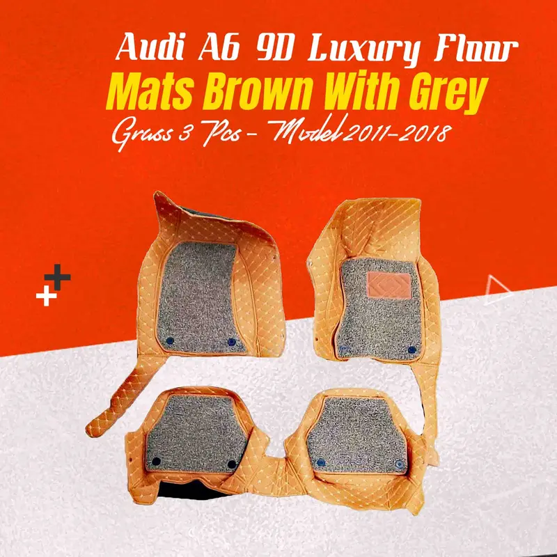 Audi A6 9D Luxury Floor Mats Mix Thread Brown With Grey Grass 3 Pcs 2011 - 2021 1