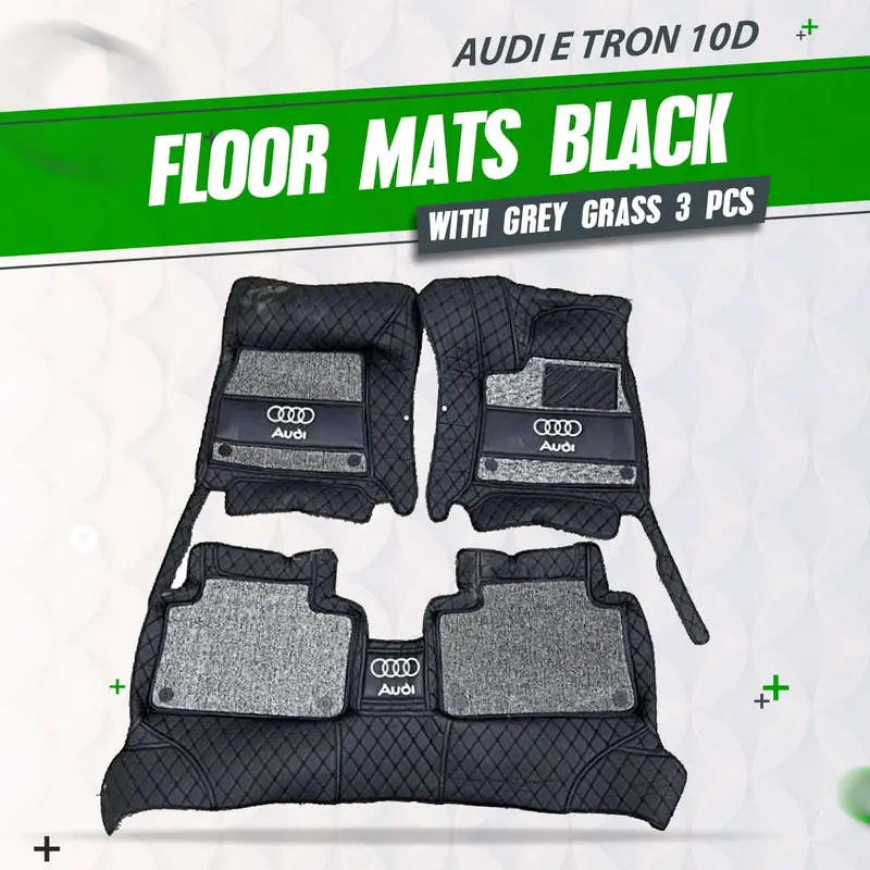 Audi E Tron 10D Floor Mats Mix Thread Black With Grey Grass 2020 - 2025 - 3 Pcs Set 1