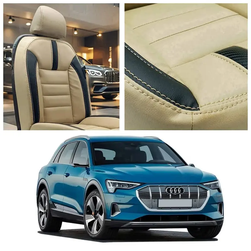 Audi E Tron Hockey Design Beige Black Seat Covers 2020 - 2025 1