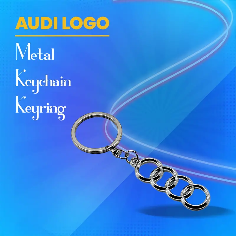 Audi Logo Metal Keychain Silver With Chrome Keyring 1