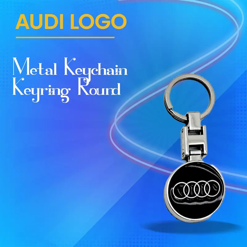 Audi Metal Keychain Keyring Round - Black And Chrome 1