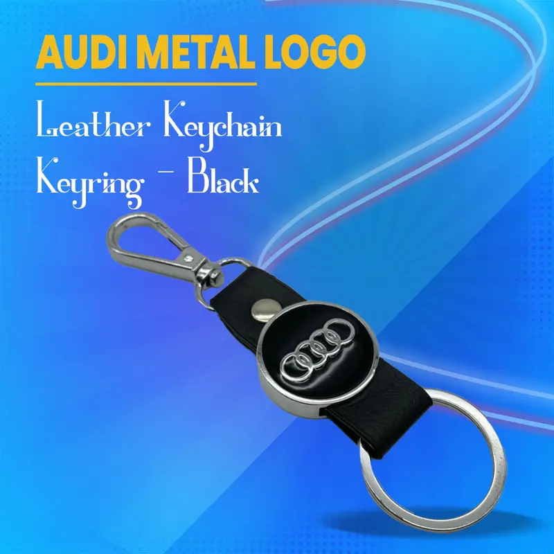 Audi Metal Logo Leather Keychain Keyring - Black 1