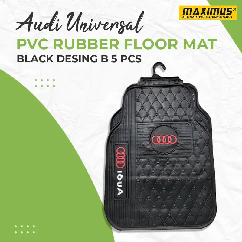 Audi Universal Pvc Rubber Floor Mat Black Desing B Mix Design 5 Pcs - Foot Mat For Car 1