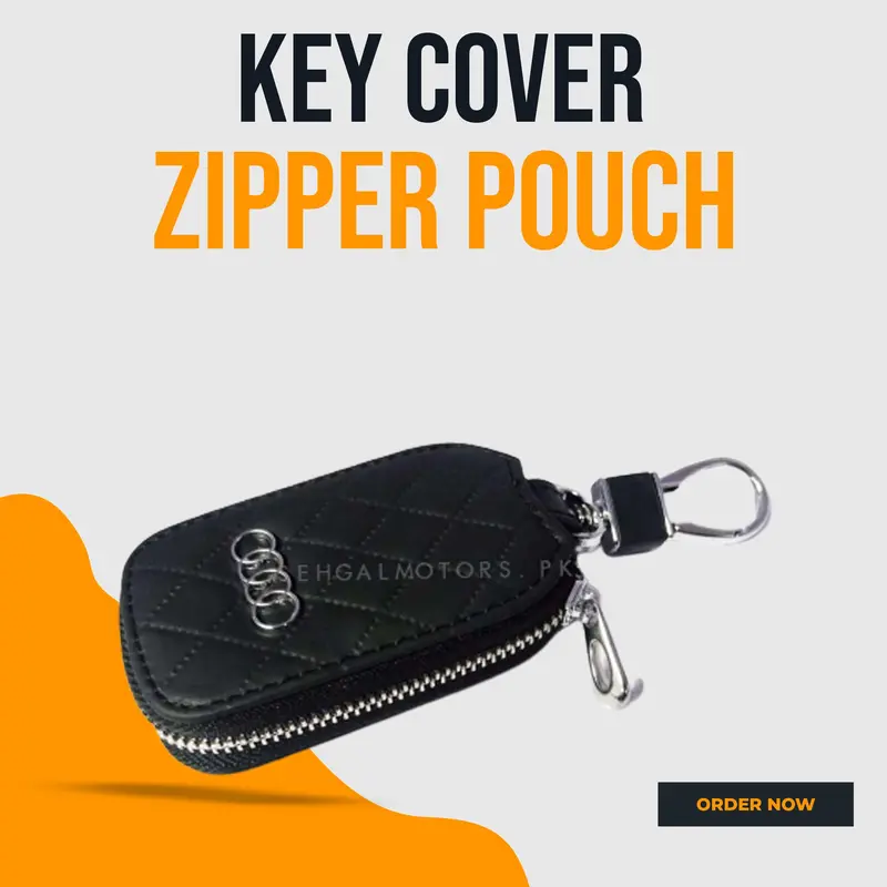 Audi Zipper 7D Style Key Cover Pouch Black With Keychain Ring 1