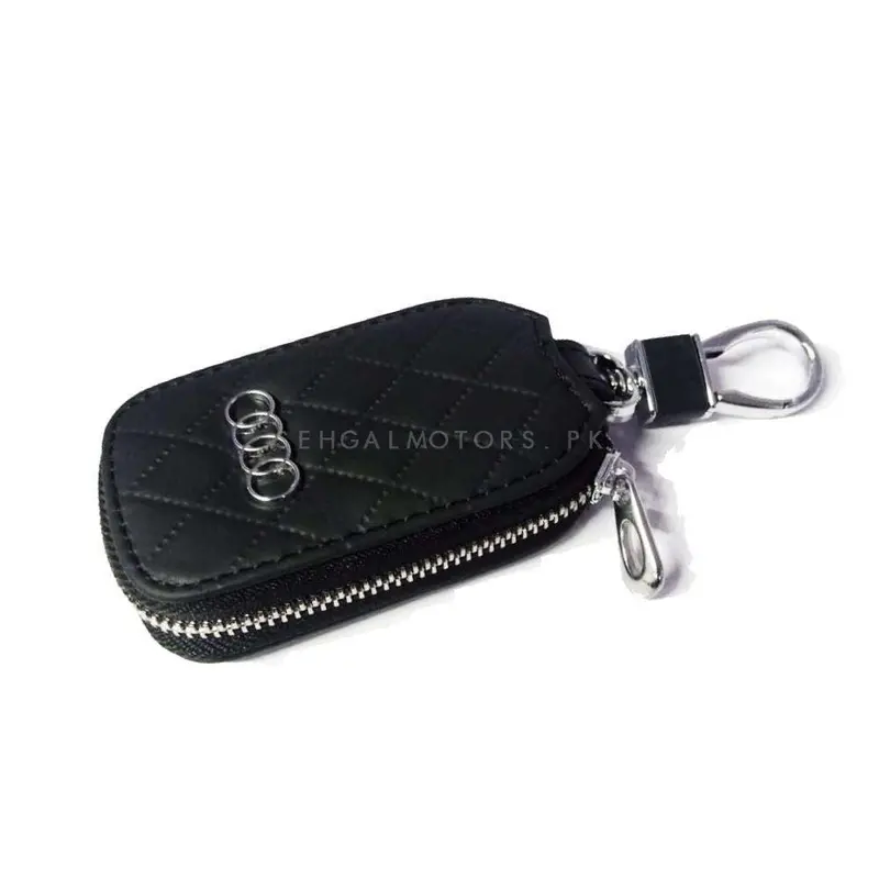 Audi Zipper 7D Style Key Cover Pouch Black With Keychain Ring 2