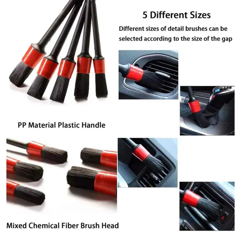 Autobright Car Detailing Brush - 5Pcs/Set - Detail Brush Car Wash Wheels Plastic Round Tool Cleaning Accessories Auto Multifunctional Trim 2