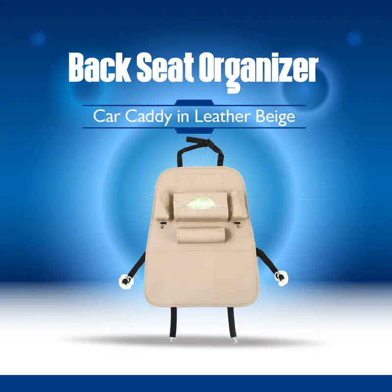 Back Seat Organizer Car Caddy In Leather Beige - Universal Storage Pockets Bag 1