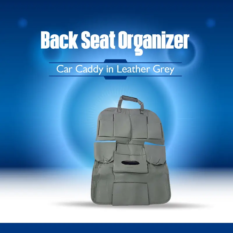Back Seat Organizer Car Caddy In Leather Grey - Universal Storage Pockets Bag 1