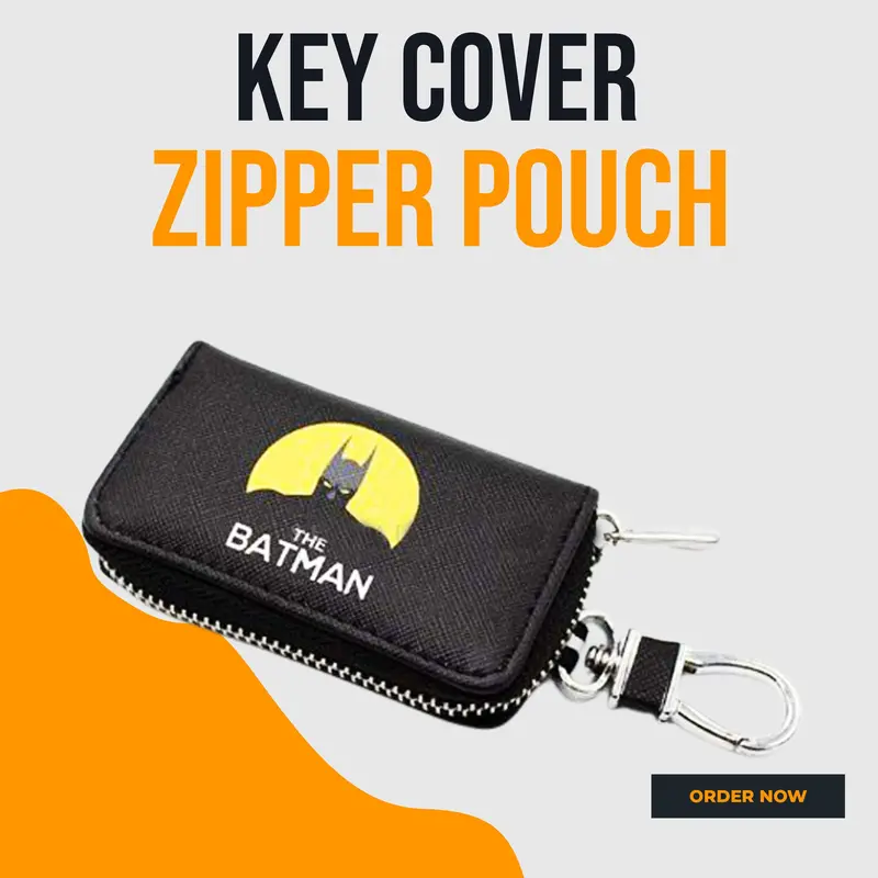 Batman Zipper Matte Leather Key Cover Pouch V2 With Keychain Ring 1