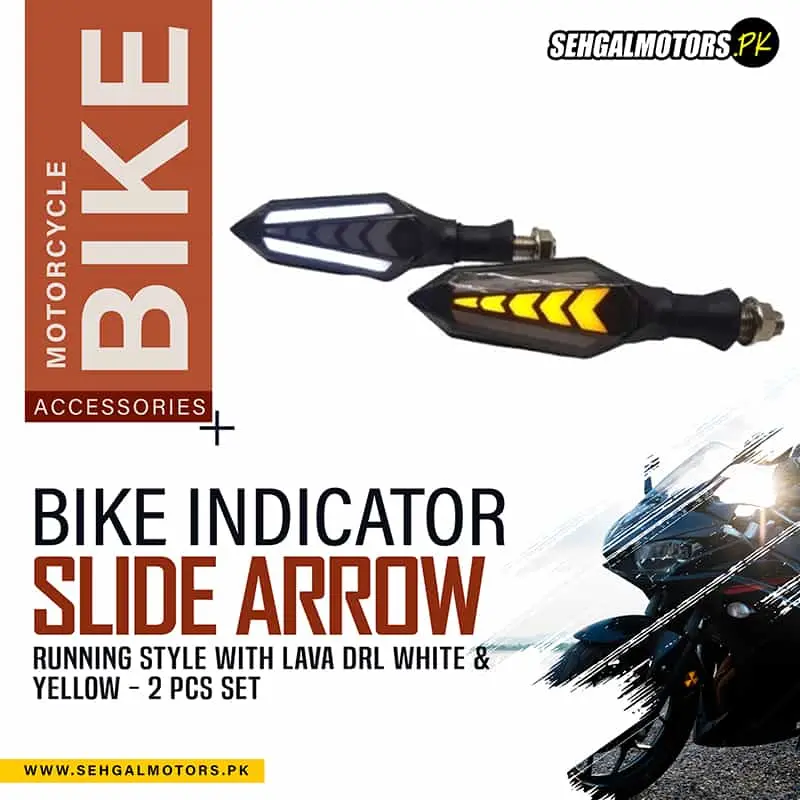 Bike Indicator Slide Arrow Running Style With Lava Drl White & Yellow - 2 Pcs Set 1