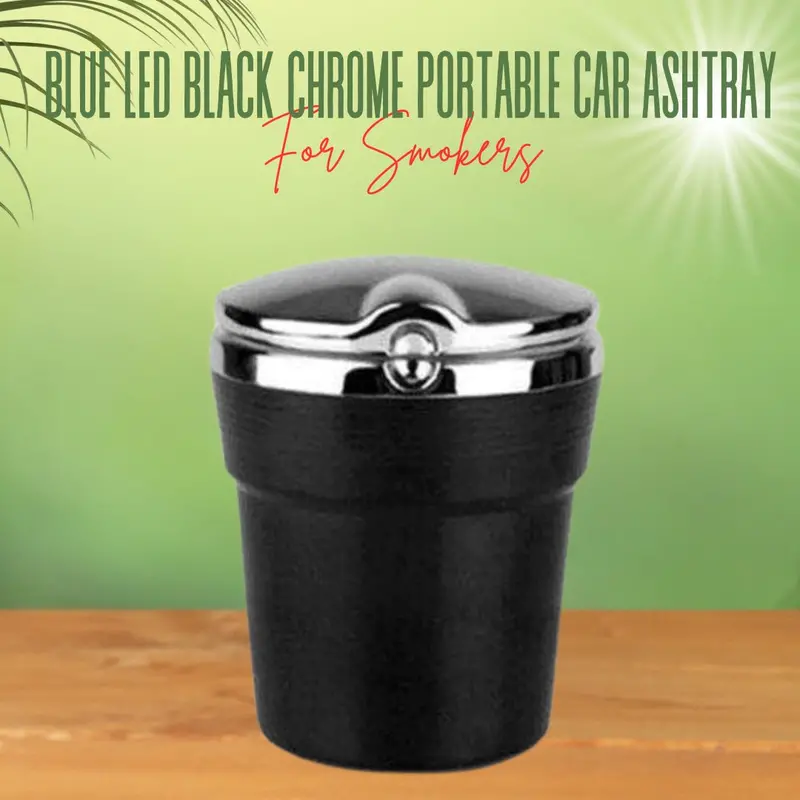 Blue Led Black Chrome Portable Car Ashtray For Smokers - Each 1