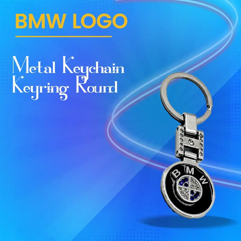 Bmw Metal Keychain Keyring Round - Black And Chrome 1